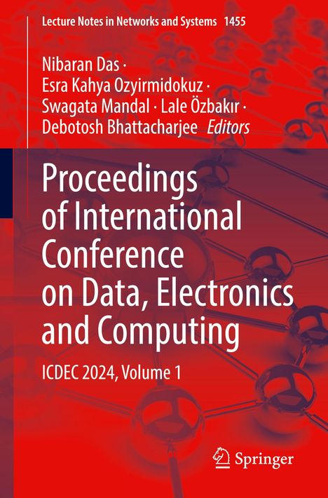 Titel: Proceedings of International Conference on Data, Electronics and Computing. Hintergrund in Rot mit Molekülgrafik.