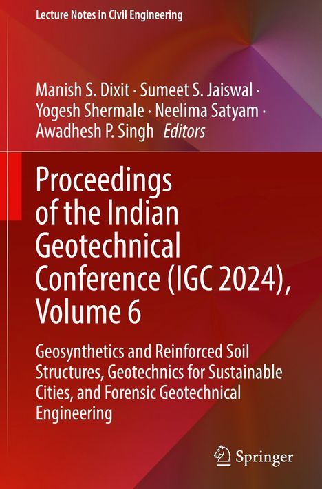 "Proceedings of the Indian Geotechnical Conference (IGC 2024), Volume 6" steht zentral auf einem roten Hintergrund.