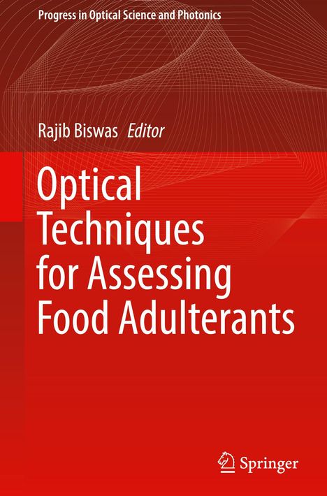 „Optical Techniques for Assessing Food Adulterants“ auf rotem Hintergrund mit weißen Linien und einem Springer-Logo.