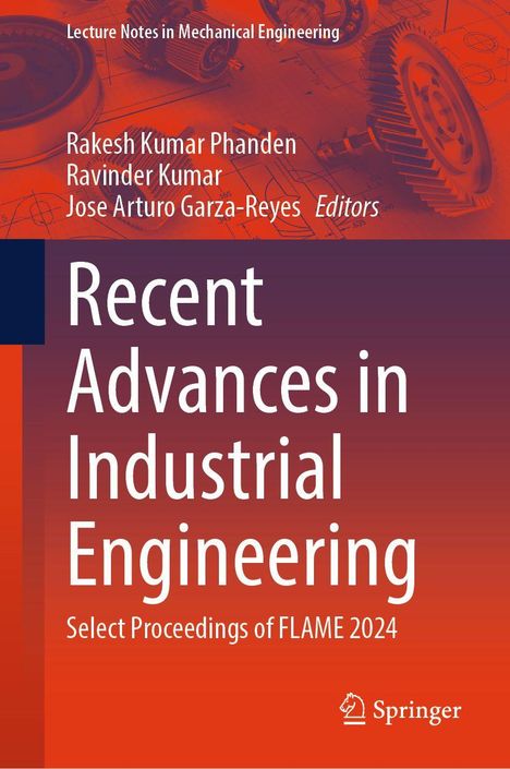 Titel: "Recent Advances in Industrial Engineering"; Hintergrund blau-orange, technische Zeichnungen.