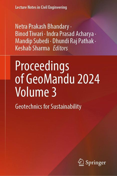 Titel: "Proceedings of GeoMandu 2024 Volume 3: Geotechnics for Sustainability". Orangener Hintergrund, Springer-Logo.