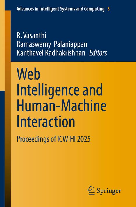"Web Intelligence and Human-Machine Interaction: Proceedings of ICWIHI 2025" Titel auf gelb-blauem Buchcover.