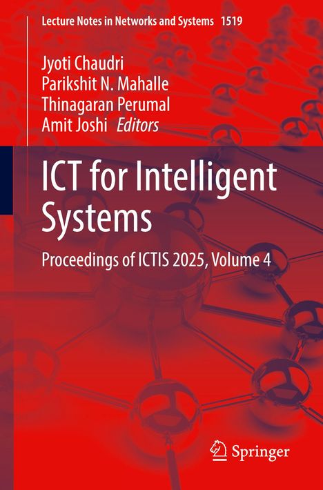 „Lecture Notes in Networks and Systems 1519“. „ICT for Intelligent Systems“. Rotes geometrisches Netzwerk Hintergrund.