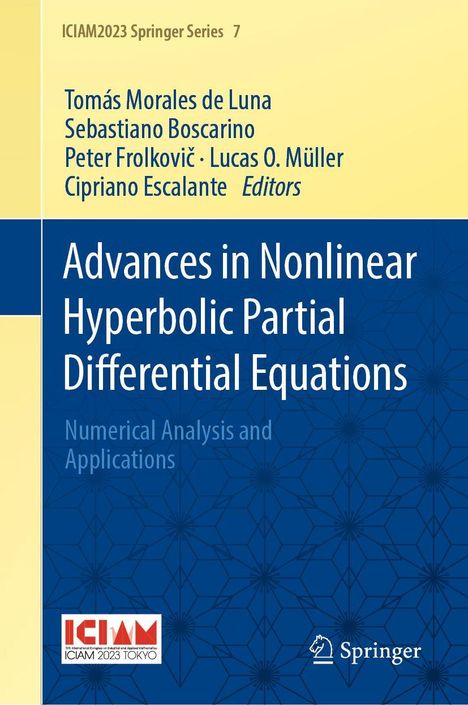 Advances in Nonlinear Hyperbolic Partial Differential Equations, Numerical Analysis and Applications, gelb-blaues Design.