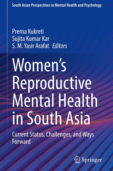 Buchtitel: "Women's Reproductive Mental Health in South Asia". Hintergrund: Blaue Wellenmuster. Logo von Springer.