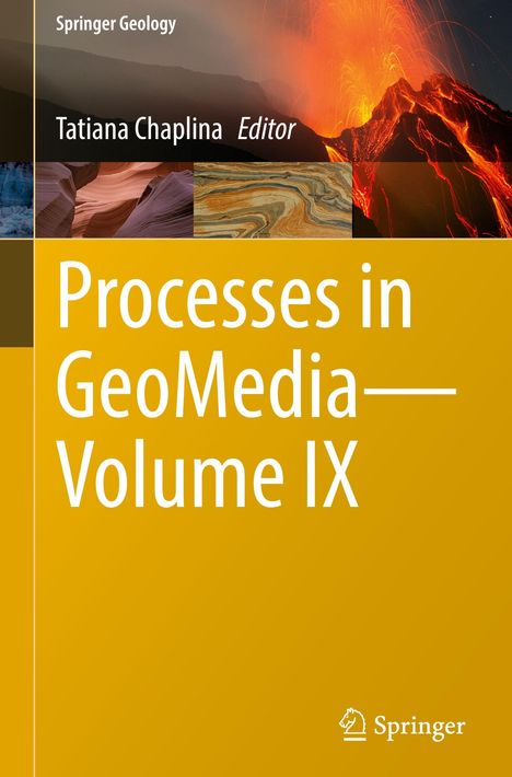 Titel: "Processes in GeoMedia—Volume IX". Oben Naturaufnahmen, unten gelber Hintergrund mit Springer-Logo.