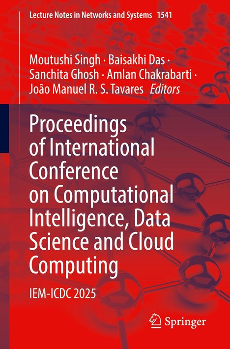 Proceedings der Konferenz über Computational Intelligence, Data Science, Cloud Computing; rote abstrakte Molekülstruktur.