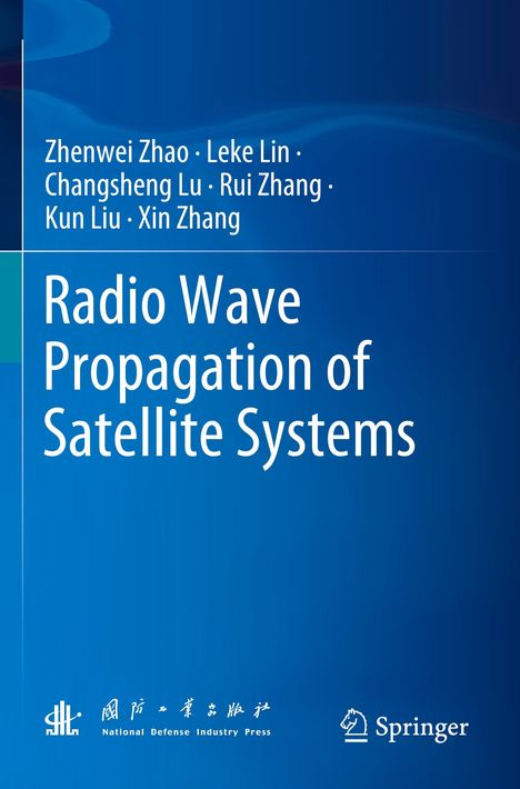 Covertext: "Radio Wave Propagation of Satellite Systems" und Autoren. Blauer Hintergrund mit abstrakten Linien. Logos unten.