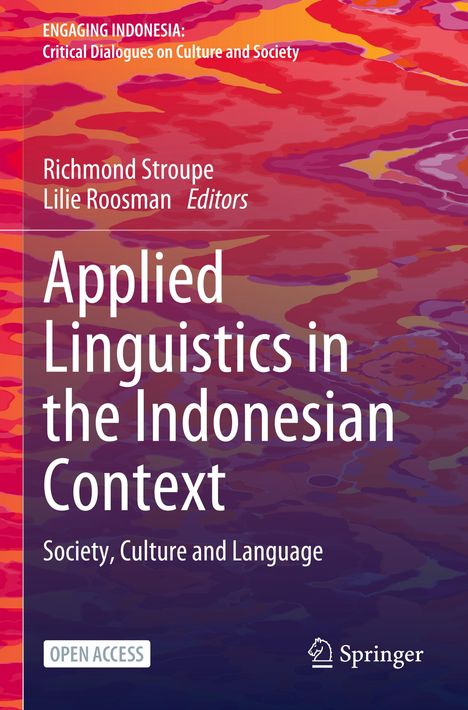 Titel: Applied Linguistics in the Indonesian Context. Hintergrund in leuchtenden Rottönen, "Open Access" markiert.