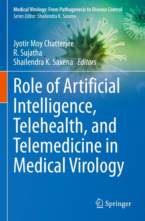 Titel: "Role of Artificial Intelligence, Telehealth, and Telemedicine in Medical Virology". Virenabbildung im Hintergrund. Springer-Logo.