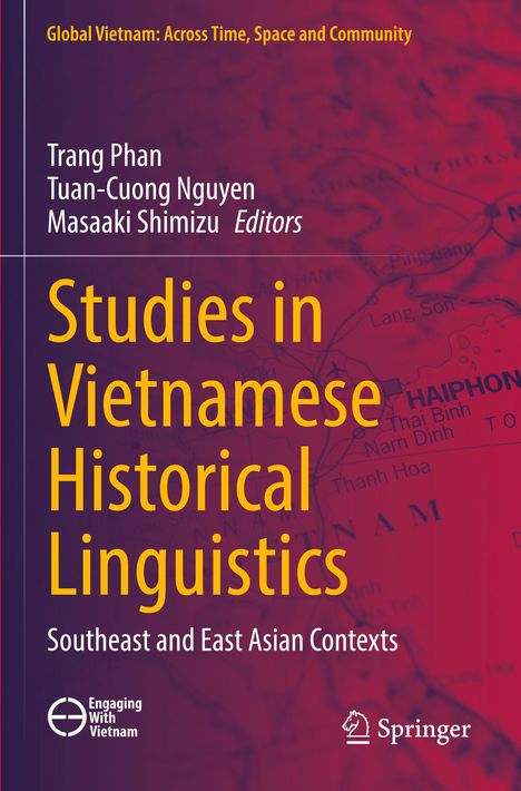„Studies in Vietnamese Historical Linguistics“; roter Hintergrund mit Landkarte; Logos von „Engaging With Vietnam“ und Springer.