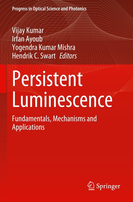 Cover des Buches "Persistent Luminescence". Rote Hintergrundgrafik mit weißen Linien, Springer-Logo unten rechts.