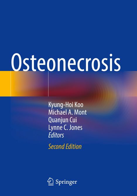 "Osteonecrosis" in großen Buchstaben, darunter die Herausgebernamen und "Second Edition". Hintergrund in Blau mit Farbstreifen.
