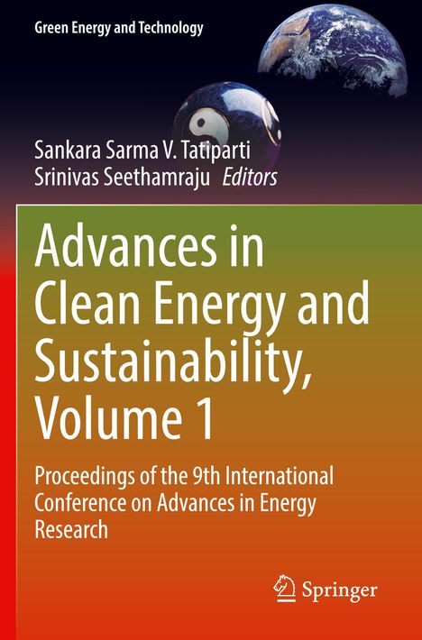 „Advances in Clean Energy and Sustainability, Volume 1“ auf farbigem Cover, zeigt Erde und Yin-Yang-Kugel. Springer-Logo unten.