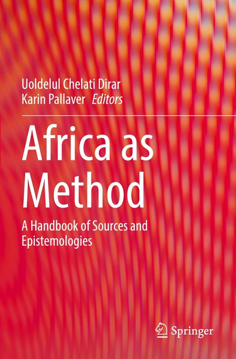 „Africa as Method“ steht groß auf rot-orange gestreiftem Hintergrund, darunter „Springer“-Logo.