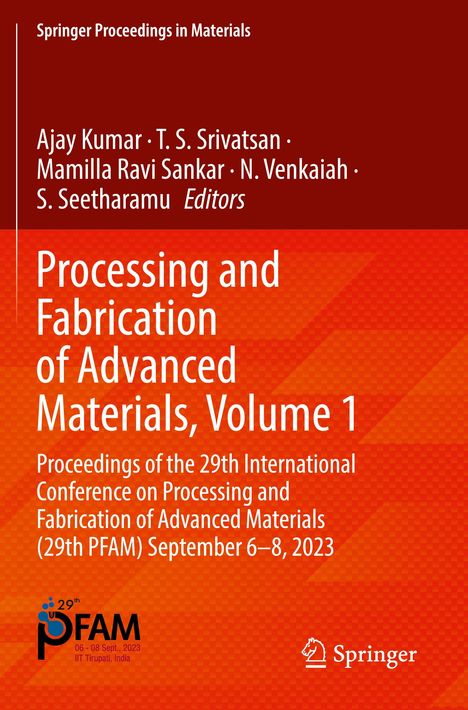 „Processing and Fabrication of Advanced Materials, Volume 1“ in Weiß auf rotem Hintergrund. Unten ist ein Logo.