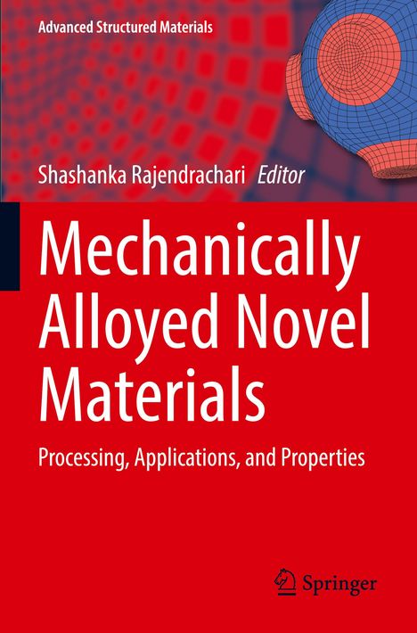 "Mechanically Alloyed Novel Materials" von Shashanka Rajendrachari. Rotes Cover mit Springer-Logo und Gitterkugel-Design.