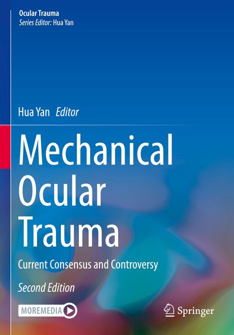 "Mechanical Ocular Trauma: Current Consensus and Controversy, Second Edition" auf blauem Hintergrund, verschwommene Farben.