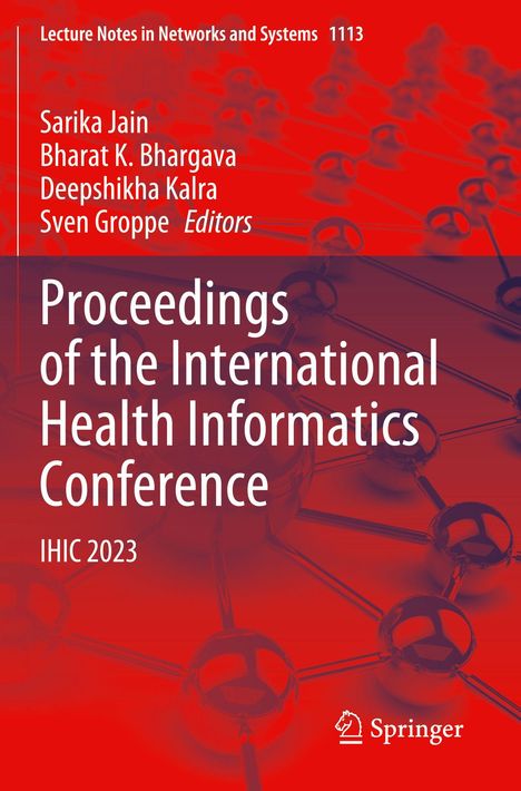 "Proceedings of the International Health Informatics Conference, IHIC 2023." Hintergrund: 3D-Netzwerkstruktur.