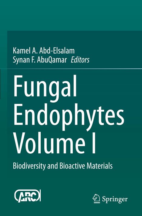 Auf grünem Hintergrund steht: "Fungal Endophytes Volume I: Biodiversity and Bioactive Materials" mit Logos unten.
