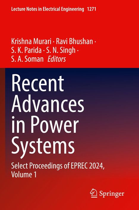 "Recent Advances in Power Systems", Proceedings of EPREC 2024, Volume 1. Rotes und blaues Design, Springer-Logo.