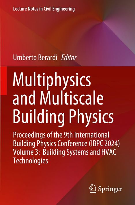 "Multiphysics and Multiscale Building Physics" auf rotem Hintergrund mit geometrischem Farbverlauf; Springer-Logo unten.