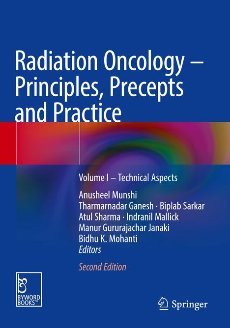 „Radiation Oncology – Principles, Precepts and Practice“, bunte Abstraktion mit Blau- und Rottönen, Springer-Logo.