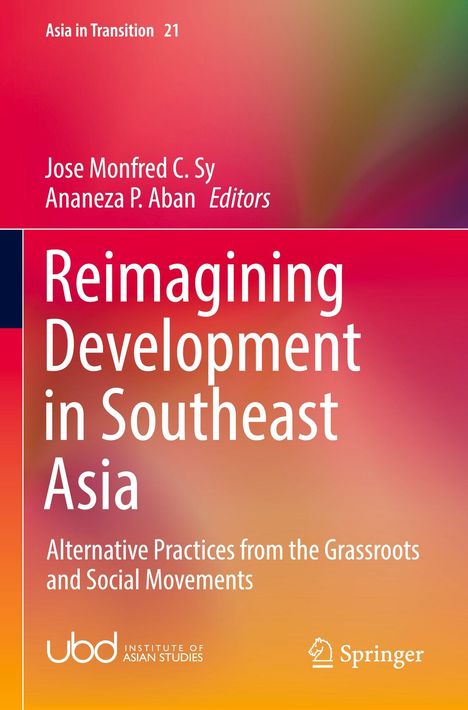 „Reimagining Development in Southeast Asia“ von Sy und Aban. Farbverlauf von Rot zu Orange. UBD und Springer Logos.