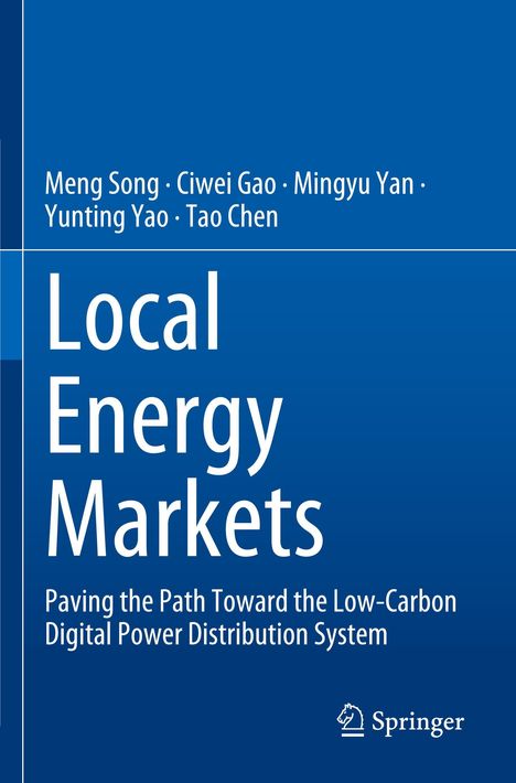 Text: "Local Energy Markets", Autorenliste oben, Springer-Logo unten. Hintergrund in Blau.