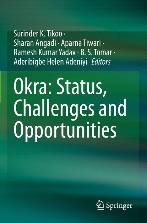 Titel: "Okra: Status, Challenges and Opportunities", Autorenliste oben, grüner Hintergrund, Springer-Logo unten.