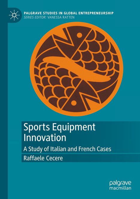 "Sports Equipment Innovation: A Study of Italian and French Cases" von Raffaele Cecere. Logo mit stilisiertem Fischmotiv.