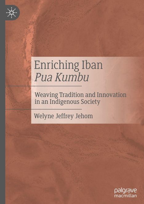 Text: "Enriching Iban Pua Kumbu: Weaving Tradition and Innovation in an Indigenous Society" von Welyne Jeffrey Jehom. Hintergrund in Erdtönen.