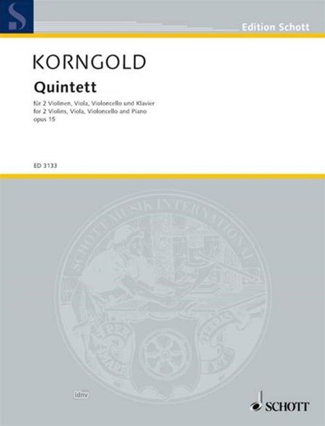 Erich Wolfgang Korngold: Quintett E-Dur op. 15, Noten