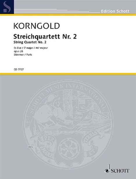 Erich Wolfgang Korngold: Quartett Nr. 2 Es-Dur op. 26, Noten
