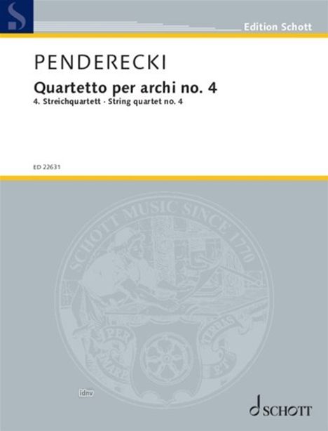 Krzysztof Penderecki: Streichquartett Nr. 4 (2016), Noten