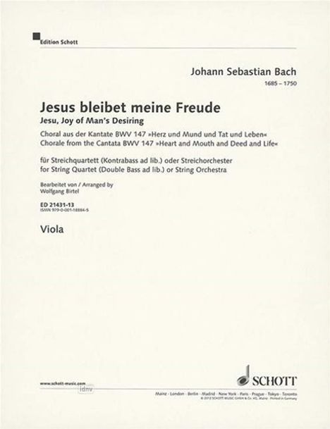 Johann Sebastian Bach: Jesus bleibet meine Freude BWV 147, Noten