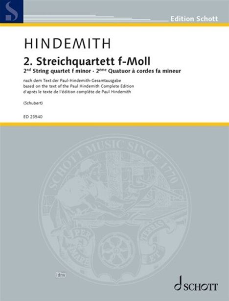Paul Hindemith: 2. Streichquartett f-Moll op. 10 (1918), Noten