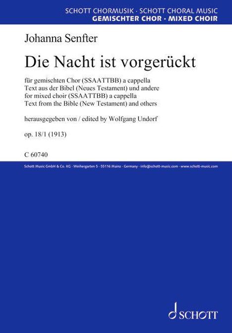 "Die Nacht ist vorgerückt" von Johanna Senfter, SSAAATTBB a cappella, herausgegeben von Wolfgang Undorf.