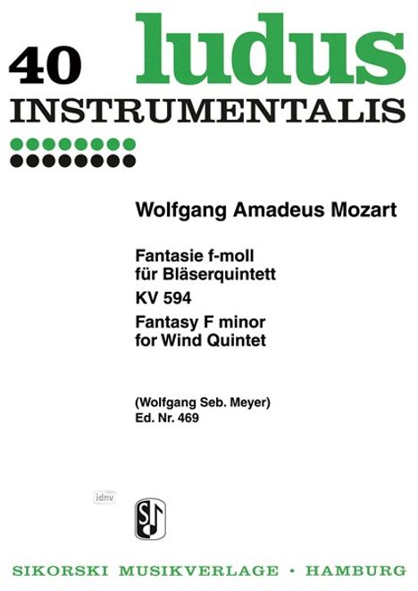 Wolfgang Amadeus Mozart: Fantasie f-moll KV 594, Noten