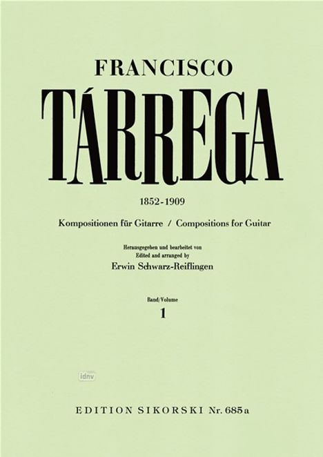 Francisco Tarrega: Kompositionen für Gitarre, Noten
