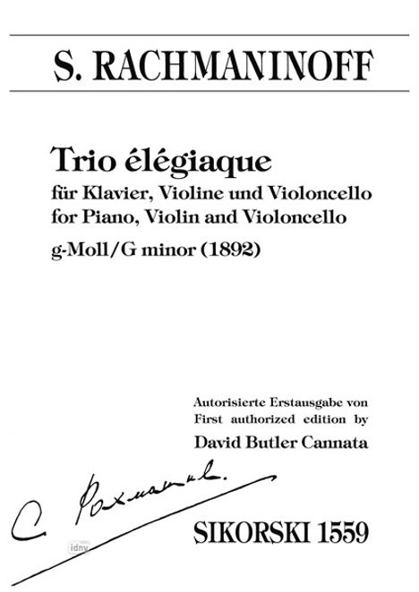 Sergej Rachmaninoff: Trio elegiaque g-moll, Noten