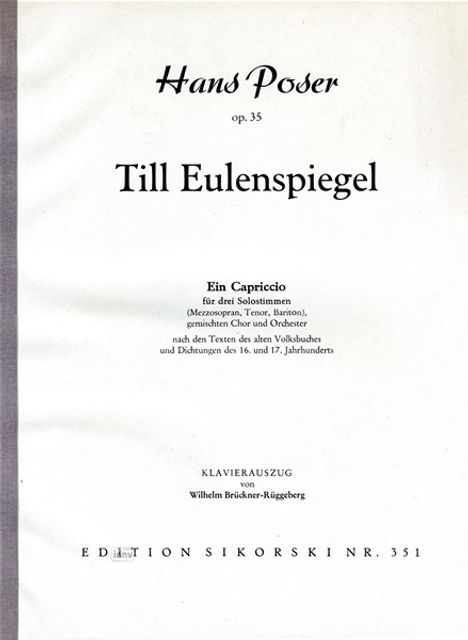 Hans Poser: Till Eulenspiegel op. 35, Noten