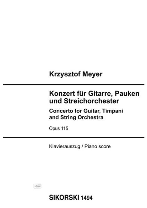 Krzysztof Meyer: Konzert für Gitarre, Pauken und Streichorchester op. 115, Noten