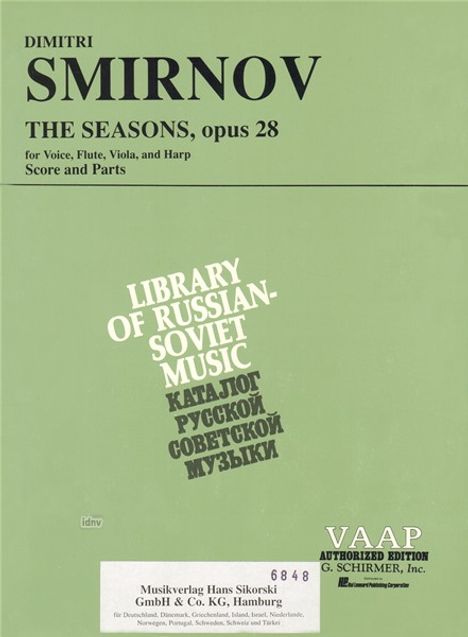 Dmitri Smirnow: The Seasons op. 28, Noten