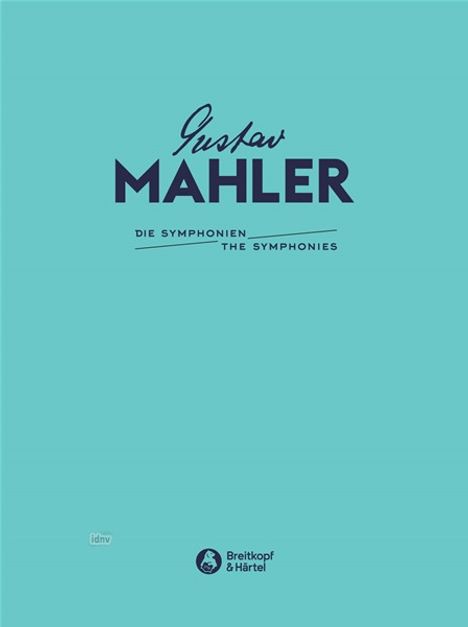 "Gustav Mahler, Die Symphonien, The Symphonies." Ein schlichtes, türkisfarbenes Cover mit minimalistischem Design.