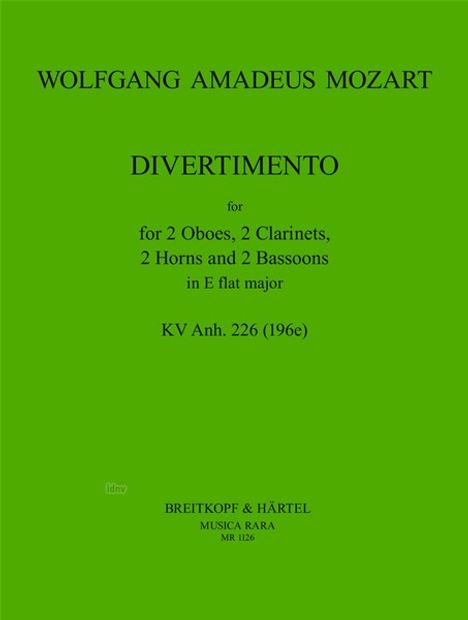 Wolfgang Amadeus Mozart: Divertimento in Es KV Anh. 226, Noten