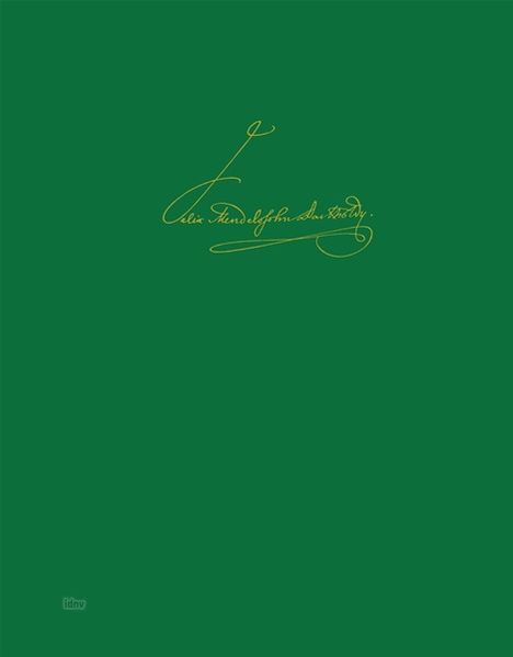 Grüne Fläche mit einer goldenen, künstlerischen Signatur: "Felix Mendelssohn Bartholdy".