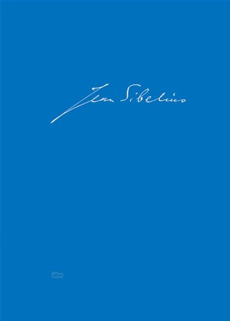 Handschriftlicher Text "Jean Sibelius" in Weiß auf blauem Hintergrund.