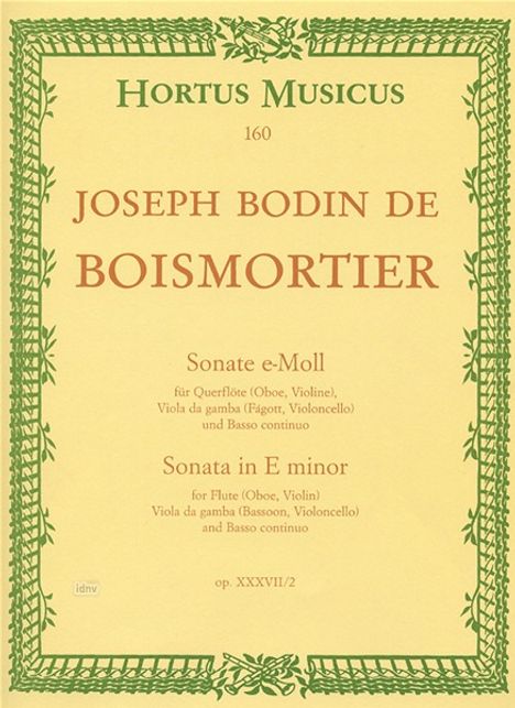 Joseph Bodin de Boismortier: Boismortier, Joseph :Son. f. Flöte /SP /Fl/V/O, Noten