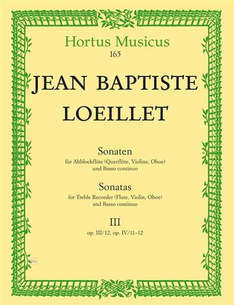 Jean Baptiste Loeillet de Gant: Neun Sonaten für Altblockflöte, Noten